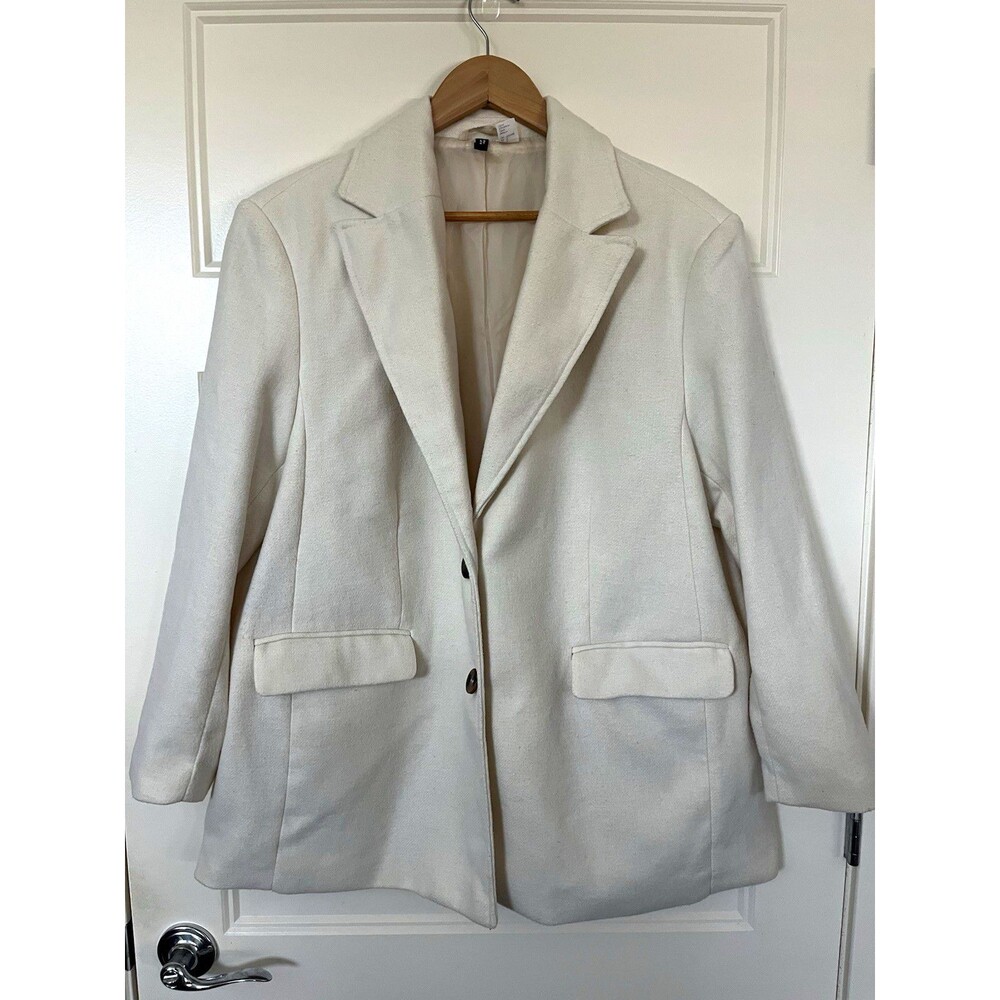 H&M Divided Women’s Ivory Lined Notch Lapel Button Mid-Length Blazer Jacket L